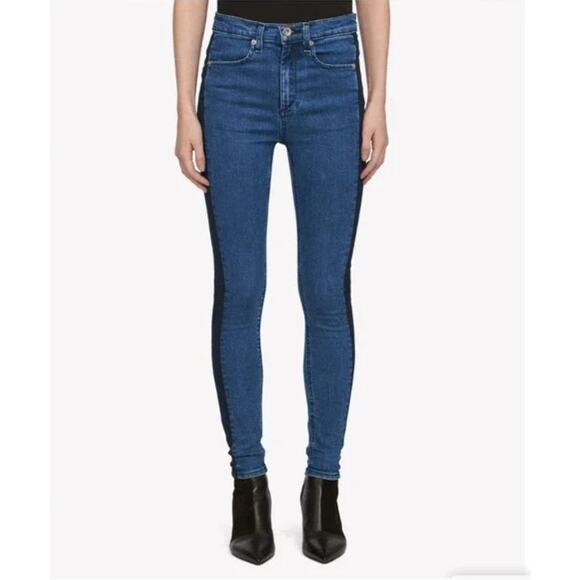 Rag & Bone Double Indigo Jean High Waist Skinny Womens 26 2 Tuxedo Tonal Stripe - Picture 4 of 8